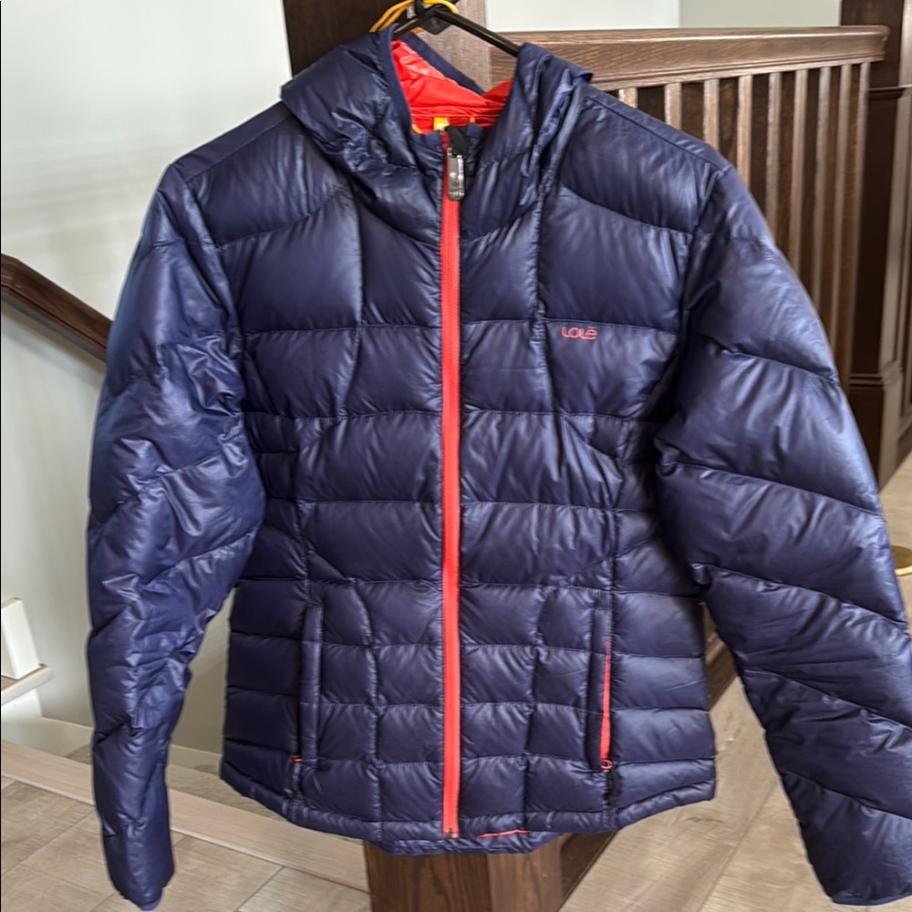 Lole Dark Purple Puffer Jacket with Bright Orange Trim